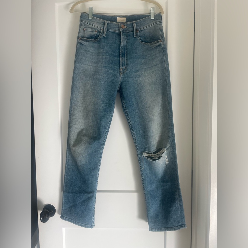 MOTHER Women’s light blue high waisted rider ankle jeans